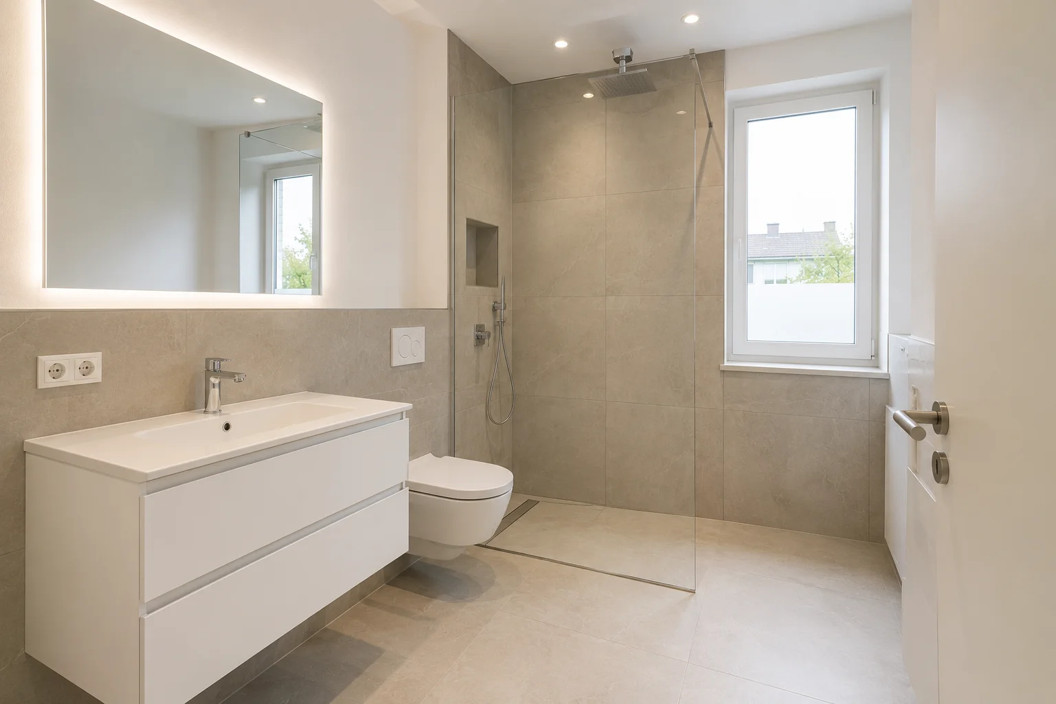 Modernes Bad mit bodengleicher Dusche