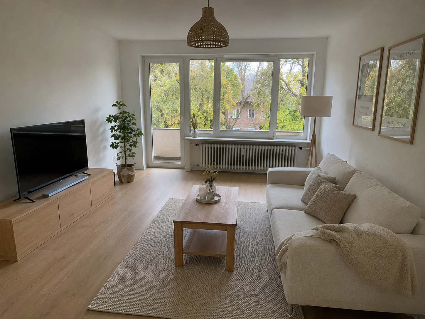 Wohnzimmer der Altbauwohnung im Rodenhof mit Erker, Saarbrücken