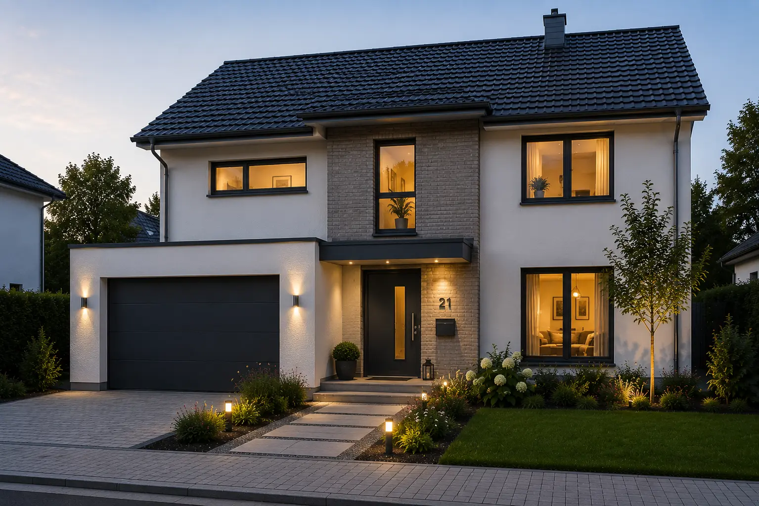 Wohnhaus in Saarbrücken zur blauen Stunde, vermittelt von Fuhrmann Immobilien